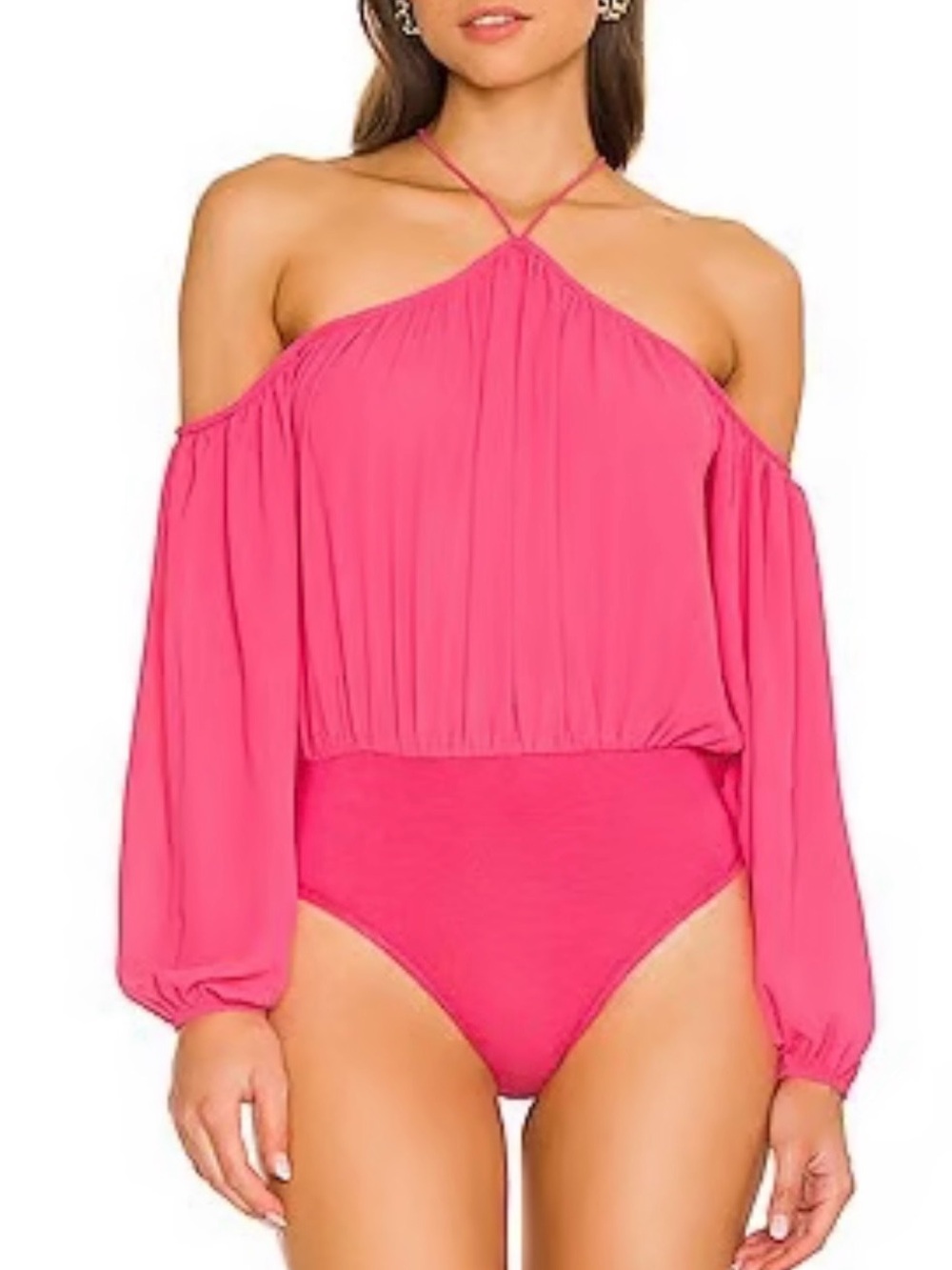 REVOLVE Sidney Off-Shoulder Halter Bodysuit in Bright Pink